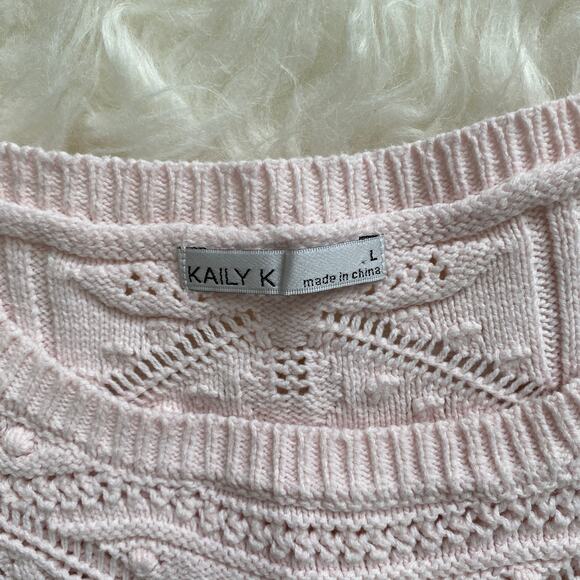 Kaily K Cotton Blend Sweater in Pale Pink, size L - Picture 3 of 6